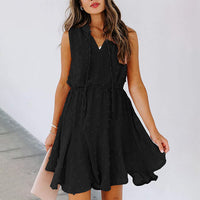 Women's Summer Chiffon Skirt Sleeveless Knee Length V Neck Dress Elastic Waist
