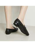Lumento Women's Pointed Toe Loafer Leather No Slip Casual Work Flat Shoes Black Comfortable