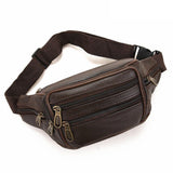 Unisex Cowhide Leather Fanny Pack Waist Bag Belt Pouch Travel Purse Multi-Pocket