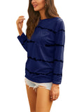 Women's Stripe Print Scoop Neck Loose Fit Long Sleeve T Shirt Pocket Casual Tops