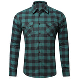 Men's Casual Plaid Printed Shirt Overshirts Lapel Long Sleeve Tops Dual Pockets