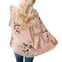 Lady Lace Hollow Flowers Flared Sleeve Open Front Outwear Casual Light Smock Top