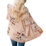 Lady Lace Hollow Flowers Flared Sleeve Open Front Outwear Casual Light Smock Top