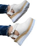 Women Solid Color Flat Sneakers Increase Height Round Toe Casual Breathable Shoe