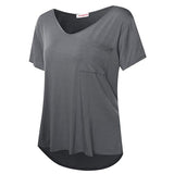 Women Casual Oversized V Neck Short Sleeves Tops T-Shirt Blouses Pullover Pocket