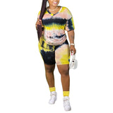 Womens Casual Set Tie Dye Printed Short Sleeve Printed Tank+Short Pants Homewear