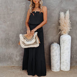 Women's Strapless Maxi Dress Tube Top Bandeau Sleeveless A-Line Dress Sundress