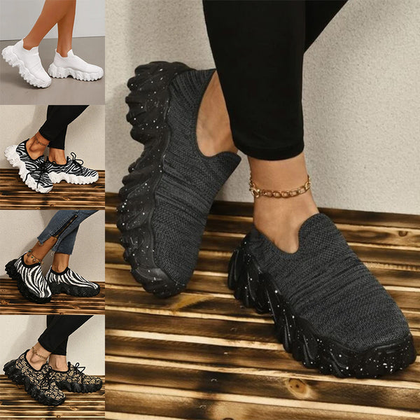 Women Leopard/Stripes Print Running Trainers Lace Up Sneakers Sports Comfy Shoes