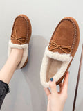Bowknot Loafers for Women Winter Warm Moccasins Slippers Faux Fur Lined Casual Flat Shoes Indoor & Outdoor