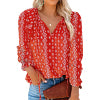 Women's Floral Print V Neck Blouse Shirts Loose Fit Long Lantern Sleeve T Shirts Pullover Tops