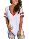 Women's Casual T-Shirt V-Neck Short Sleeve Splicing Tops Split Hem Summer Basic