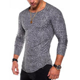 Men Crew Neck Solid Color Long Sleeve Tops Casual Slim Fit T-Shirt Blouse Tunic