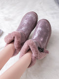 Winter Snow Boots for Women Faux Fur Warm Lace Up Comfy Casual Mid Calf Shoes Black