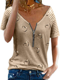 Women's Heart Printed T-Shirts Short Sleeve Summer Casual Round Neck Plus Size