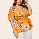 Womens Sexy Floral Printed Short Sleeves Tops T-Shirt Blouses Pullover Oversized