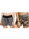Womens Casual Printed Yoga Shorts Fitness Gym Hot Pants Elastic Waist Drawstring