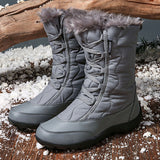Womens Snow Boots Winter Warm Mid Calf Leather Waterproof Outdoor Slip On Shoes Size 8