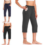 Women Solid Elastic Waist Baggy Pants Cropped Casual Yoga Sports Trousers Summer