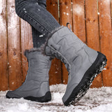 Womens Snow Boots Winter Warm Mid Calf Leather Waterproof Outdoor Slip On Shoes Size 8