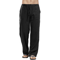 Men Cotton Linen Pants Yoga Drawstring Baggy Elastic Waist Loose Trousers Slacks