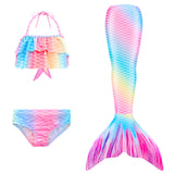 Kids Girls 3Pcs Mermaid Tail Swimming Bikini Set Swimwear Swimmable Costumes Kit