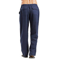 Men Cotton Linen Pants Yoga Drawstring Baggy Elastic Waist Loose Trousers Slacks