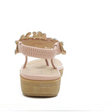 Women's Flat Sandals T-Strap Boho Style Rhinestone Flower Bead Summer Sandals