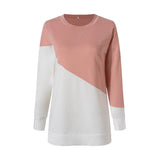 Women Casual Loose Solid Color Splicing Long Sleeve Sweater T-Shirt Pullover Top