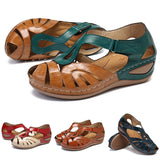 Women Hollow Sandals Hook & Loop Magic Tape Wedge Heel Summer Beach Casual Shoes