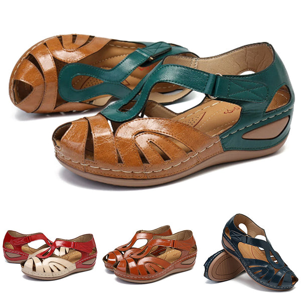 Women Hollow Sandals Hook & Loop Magic Tape Wedge Heel Summer Beach Casual Shoes