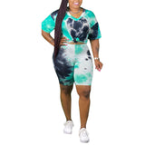 Womens Casual Set Tie Dye Printed Short Sleeve Printed Tank+Short Pants Homewear