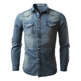 Men's Casual Long Sleeve Denim Shirt Tops Blouse Overshirts Button-Down Pockets