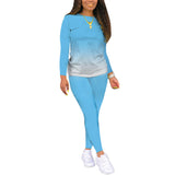 Women Long Sleeve Gradient Color Lounge Wear Set Casual Soft Two Piece Tracksuit