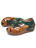Women Hollow Sandals Hook & Loop Magic Tape Wedge Heel Summer Beach Casual Shoes