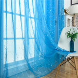Stars Printed Tulle Sheer Curtain Transparent Window Drapes Voile Valance Decor