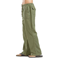 Men Cotton Linen Pants Yoga Drawstring Baggy Elastic Waist Loose Trousers Slacks