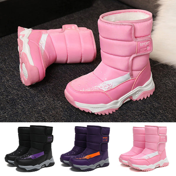 Kids Boys Girls Snow Boots Mid Calf Magic Tape Winter Ski Keep Warm Soft Boots