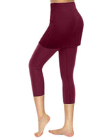Women's Tennis Skirted Capri Leggings Pockets Elastic Sports Yoga Pants Skirts