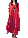 Women Peasant Ethnic Boho Cotton Linen Long Sleeve Maxi Dress Gypsy Blouse Shirt