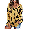 Women's Leopard Print V Neck Loose Fit Long Sleeve T Shirts Casual Comfort Tops