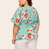 Womens Sexy Floral Printed Short Sleeves Tops T-Shirt Blouses Pullover Oversized