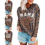 Women's Leopard Letter Print Sweater Long Sleeve Scoop Neck Tops Pullover Blouse