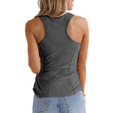 Women's Casual Solid Sleeveless Vest Tank Top Loose T-Shirt Blouse Tops Buttons