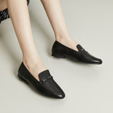 Lumento Women's Pointed Toe Loafer Leather No Slip Casual Work Flat Shoes Black Comfortable