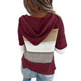 Women Stitching Striped Hooded Long Sleeve Hoodies Sweater Pullover Top Cardigan