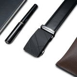 Men Genuine Leather Dress Ratchet Belt With Automatic Buckle Adjustable No Hole