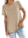 Women's Solid Color Pocket T-Shirt Casual Loose Tops Pullover Blouse Basic Tee