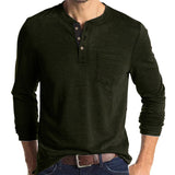 Men's Solid Color Chest Pocket Long Sleeve Button Round Neck Bottoming T-shirt