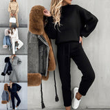 Solid Color Women's Long Sleeves Jumper Tracksuit Set Casual 2-Piece Lounge Wear