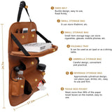 Car Backseat Organizer with Tablet Holder，9 Storage Pockets PU Leather Car Storage Organizer with Foldable Table Tray Car Seat Back Protectors Kick Mats Travel Accessories